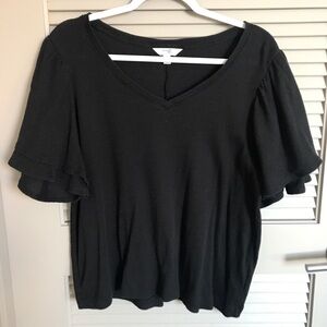 Black Flutter and Ruffle Sleeve Blouse Relaxed Fit Plus Size 14W